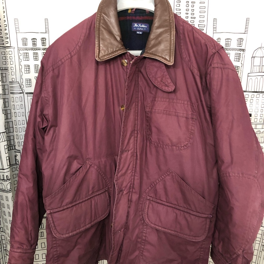 Vintage Gant The Trekker Men's Bordeaux barn jacket with Brown leather Collar